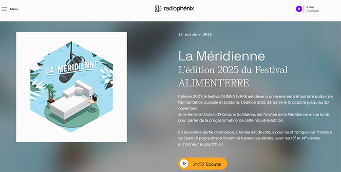 La Méridienne  Radio Phénix - Lancement du Festival Alimenterre 2025 en Normandie
