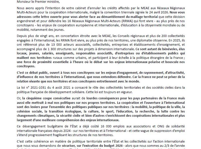 HORIZONS SOLIDAIRES mobilisé pour défendre les RRMA et la coopération internationale